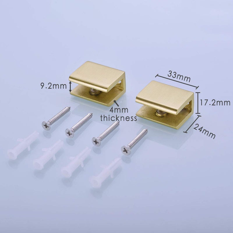 Orhemus 2pcs Adjustable 304 Stainless Steel Glass Clamp Clip Shelf Brackets Holder Support 0.23"-0.35", Brushed Gold Finished Heavy Duty - Image 5
